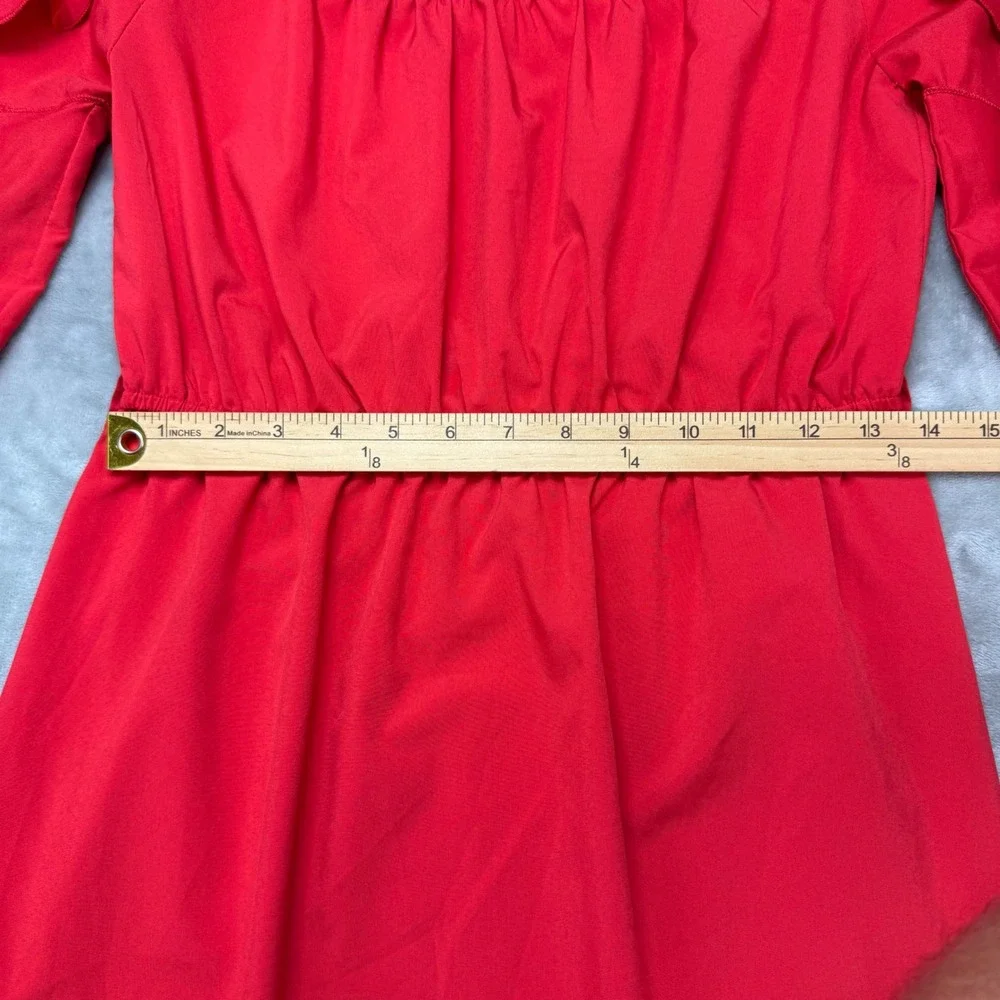 DejaVu‎ Red Crochet Neck Ruffle Bell Sleeve Mini Dress Womens Medium